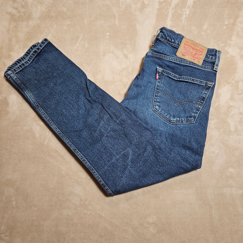 Levis 502 Regular Taper Mens Jeans 31x32 Dark Wash Blue Denim 29507-0495